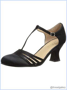 Vintage 1920s T-Strap Round Toe Pump Sculpted Heel Ankle Strap